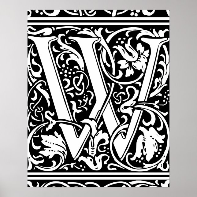 Letter W Mediaeval Monogram Vintage Initial Poster (Front)