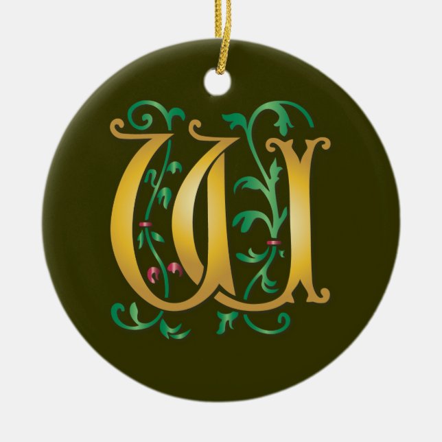 Letter W Monogram Ceramic Tree Decoration (Front)