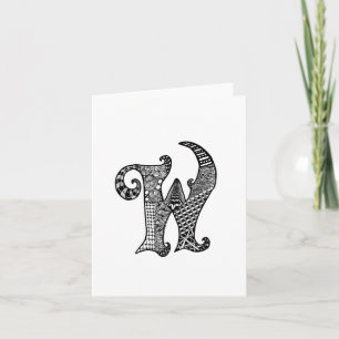 Letter W Monogram in Black and White Note Card