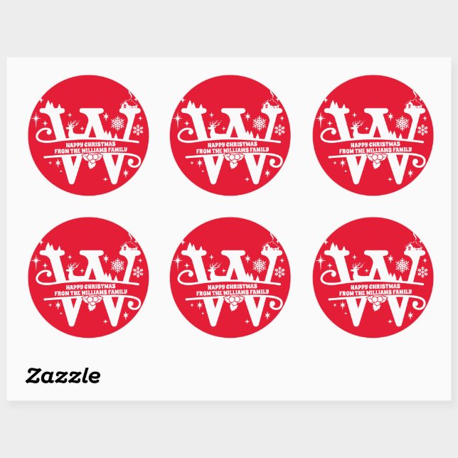 Letter W Monogram Initial Family Name Greeting    Classic Round Sticker (Sheet)