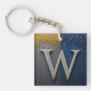 Letter W Monogram With Diamonds Pearls Key Ring