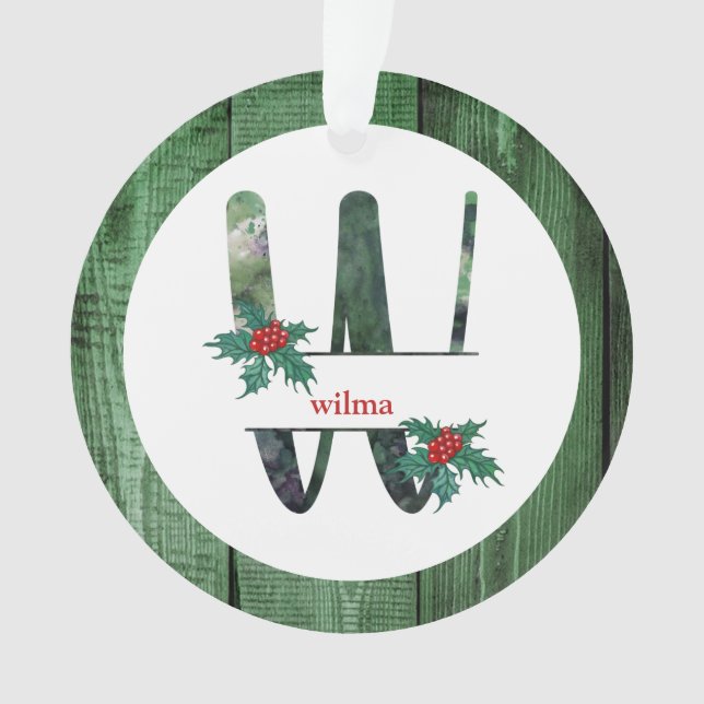 *~* Letter W  Rustic Christmas PHOTO Wood AP44 Ornament (Front)