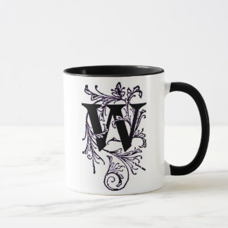 Letter 'W' Wrapped in Purple Vines - Mug
