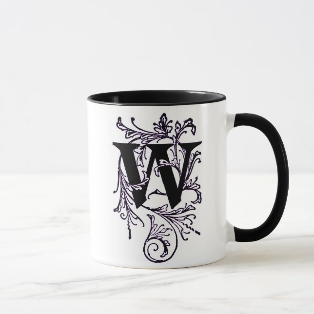 Letter 'W' Wrapped in Purple Vines - Mug (Right)