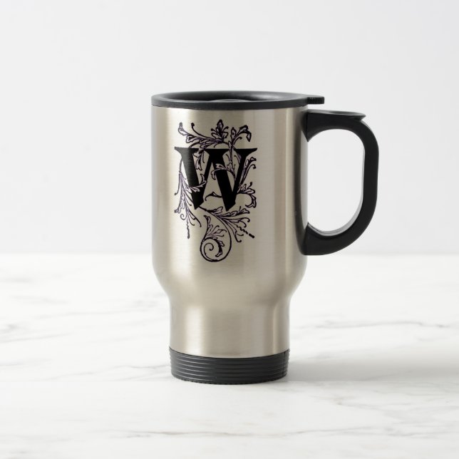 Letter 'W' Wrapped in Purple Vines - Mug (Right)