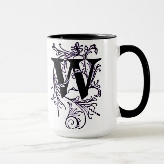 Letter 'W' Wrapped in Purple Vines - Mug