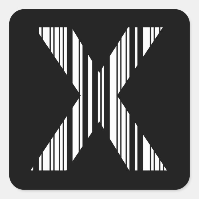 LETTER X BAR CODE First Initial Barcode Pattern Square Sticker (Front)