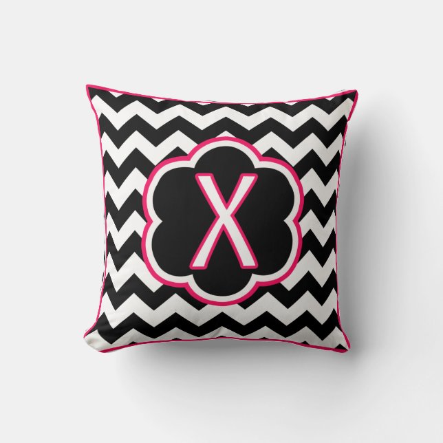Letter X Black and White Chevron Monogram Cushion (Front)