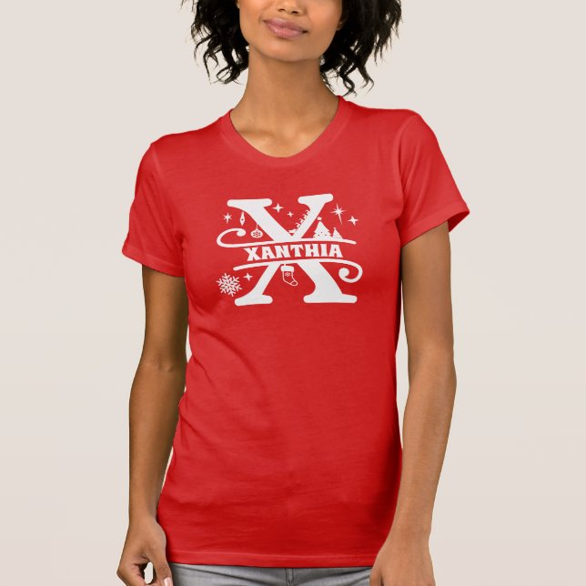 Letter X Christmas Monogram Initial Name Red   T-Shirt (Front)