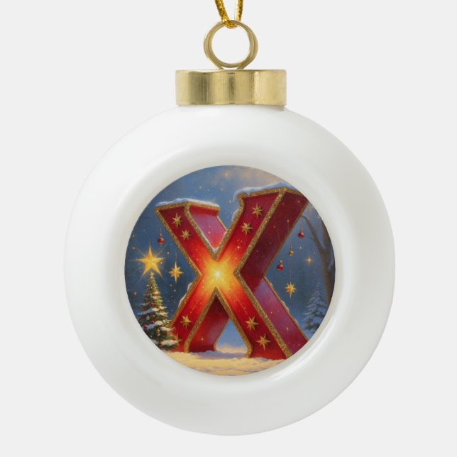 Letter X Christmas Xmas Personalized Initial Ceramic Ball Christmas Ornament (Front)