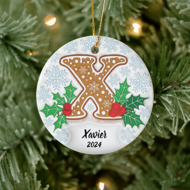 Letter X Custom name Monogram Christmas  Ceramic Tree Decoration (Tree)