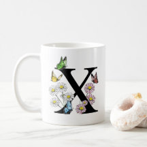 Letter X Floral Butterfly Monogram Initial   
