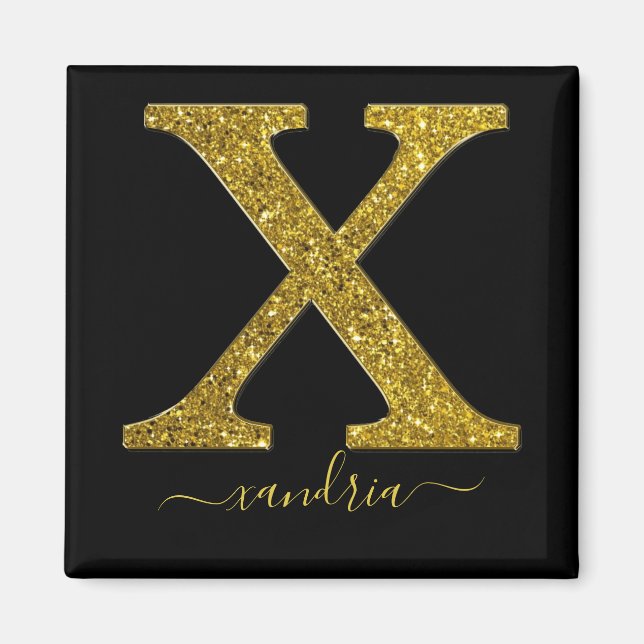 Letter X Gold Glitter Magnet (Front)