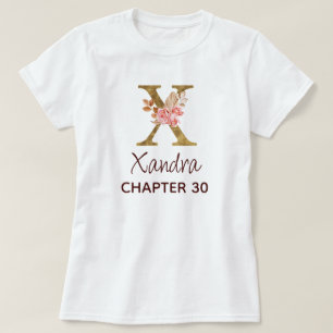 Letter X Gold Monogram Blush Pink Roses Birthday T-Shirt