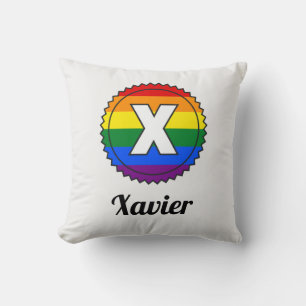 Letter X Initial & Name Gay Pride Rainbow Monogram Cushion