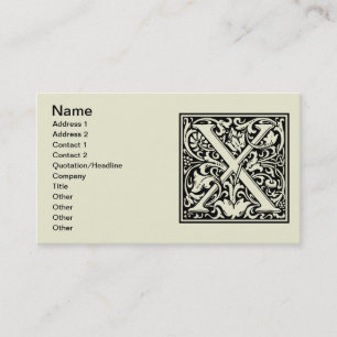 Letter X Mediaeval Monogram Art Nouveau Business Card