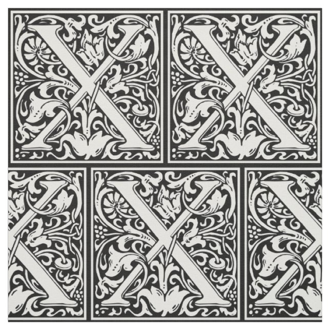 Letter X Mediaeval Monogram Art Nouveau Fabric (Swatch)
