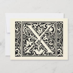 Letter X Mediaeval Monogram Art Nouveau Invitation