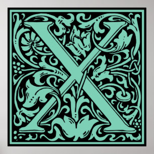 Letter X Mediaeval Monogram Art Nouveau Poster