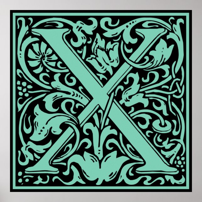 Letter X Mediaeval Monogram Art Nouveau Poster (Front)