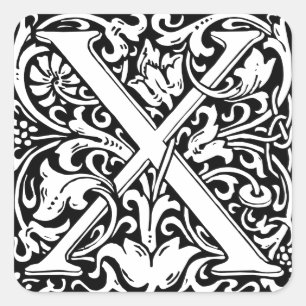 Letter X Mediaeval Monogram Art Nouveau Square Sticker