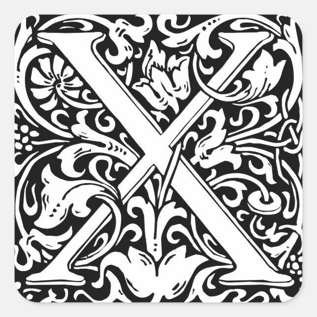 Letter X Mediaeval Monogram Art Nouveau Square Sticker (Front)
