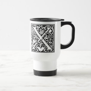 Letter X Mediaeval Monogram Art Nouveau Travel Mug