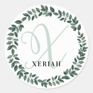 Letter X Monogram Custom Name Minimalist Botanical Classic Round Sticker