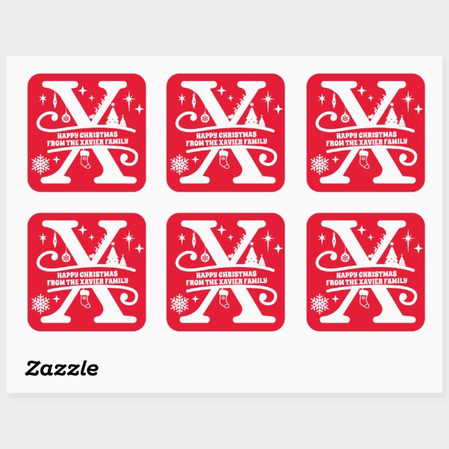 Letter X Monogram Initial Family Name Greeting  Square Sticker (Sheet)
