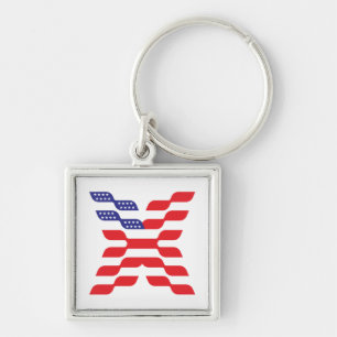 Letter X Monogram USA Flag Key Ring