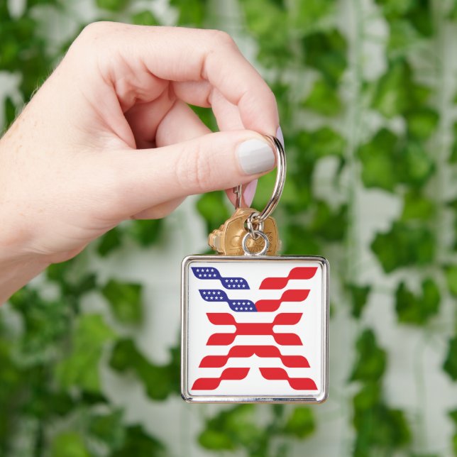 Letter X Monogram USA Flag Key Ring (Hand)