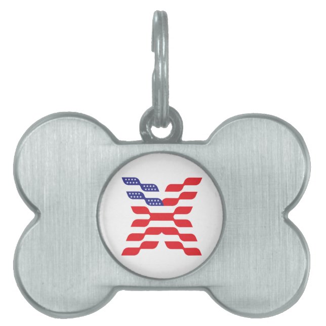 Letter X Monogram USA Flag Pet ID Tag (Front)