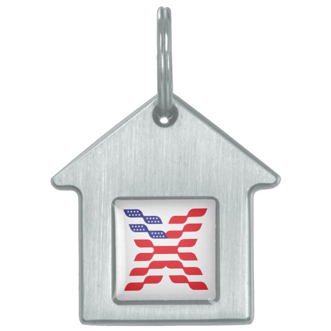 Letter X Monogram USA Flag Pet ID Tag (Front)
