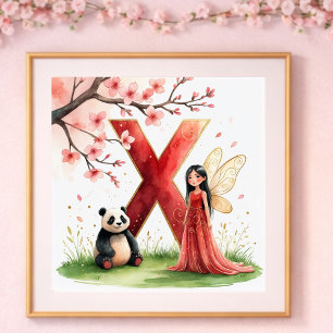 Letter X Panda Fairy Poster - Chinese Alphabet Art
