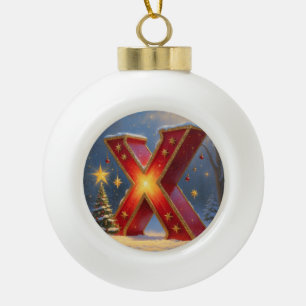 Letter X Xmas Personalised Monogram Holiday Gift Ceramic Ball Christmas Ornament