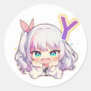 Letter Y Anime Girl Classic Round Sticker