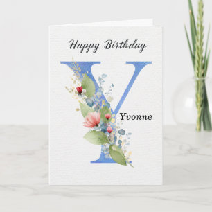 Letter Y Birthday Custom Name Her Blue Monogram Card