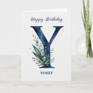 Letter Y Birthday for Him Personalised Name Blue Card