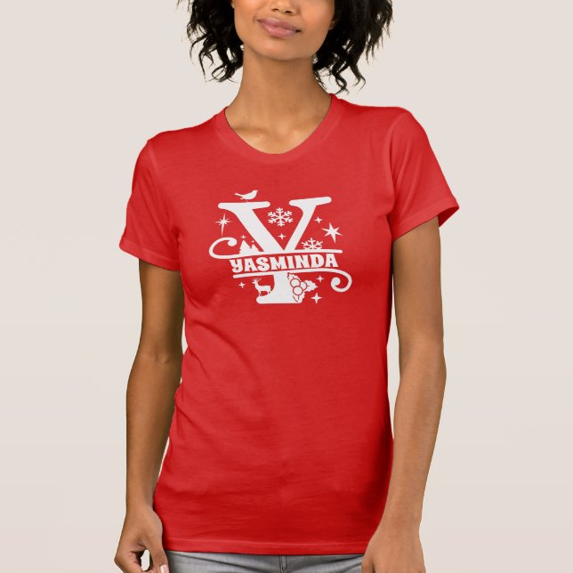 Letter Y Christmas Monogram Initial Name Red  T-Shirt (Front)