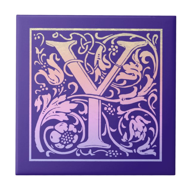 Letter Y Colourful Vintage First Letter Gradient Tile (Front)