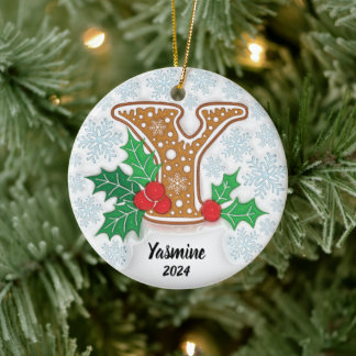Letter Y Custom Name Monogram Christmas Ceramic Tree Decoration