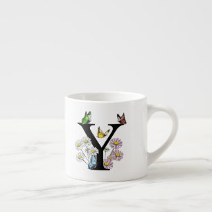Letter Y Floral Butterfly Monogram Initial     Espresso Cup