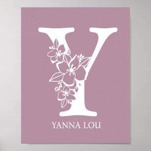 Letter Y Floral Monogram Name Nursery Modern Poster