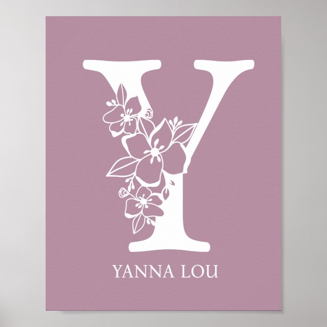 Letter Y Floral Monogram Name Nursery Modern Poster (Front)