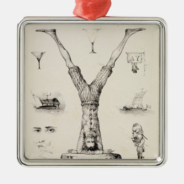 Letter Y from an alphabet primer Metal Tree Decoration (Front)