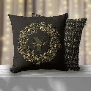 Letter Y Gold Botanical Monogram Cushion