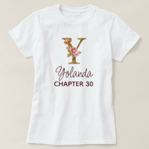 Letter Y Gold Monogram Blush Pink Roses Birthday T-Shirt