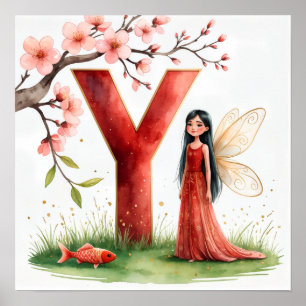 Letter Y Koi Fish Fairy Poster - Alphabet Art