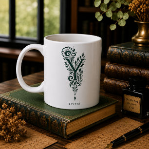 Letter Y Linocut Botanical Personalised Mug