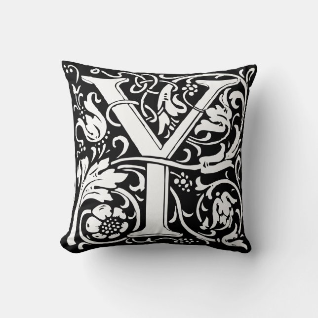Letter Y Mediaeval Monogram Art Nouveau Cushion (Front)